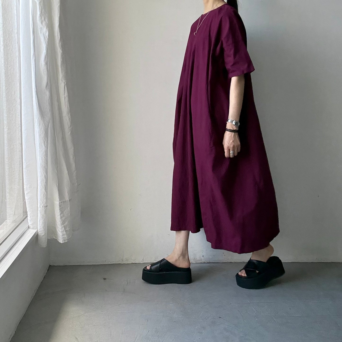 R&D.M.Co  シュリンクコットンガーメントダイバギードレス　プラム