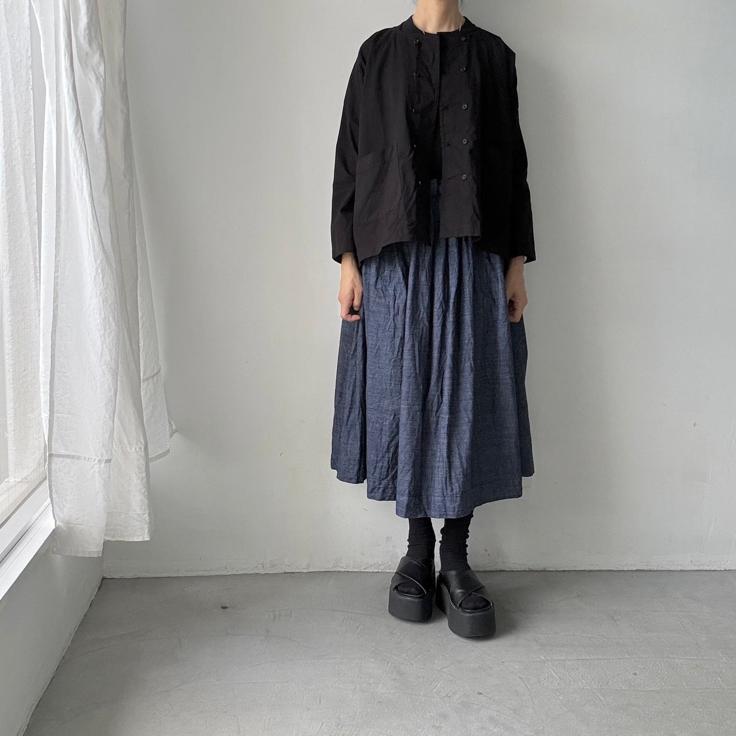 jujudhau デッドストックコットンダブルボタンシャツ　ブラック