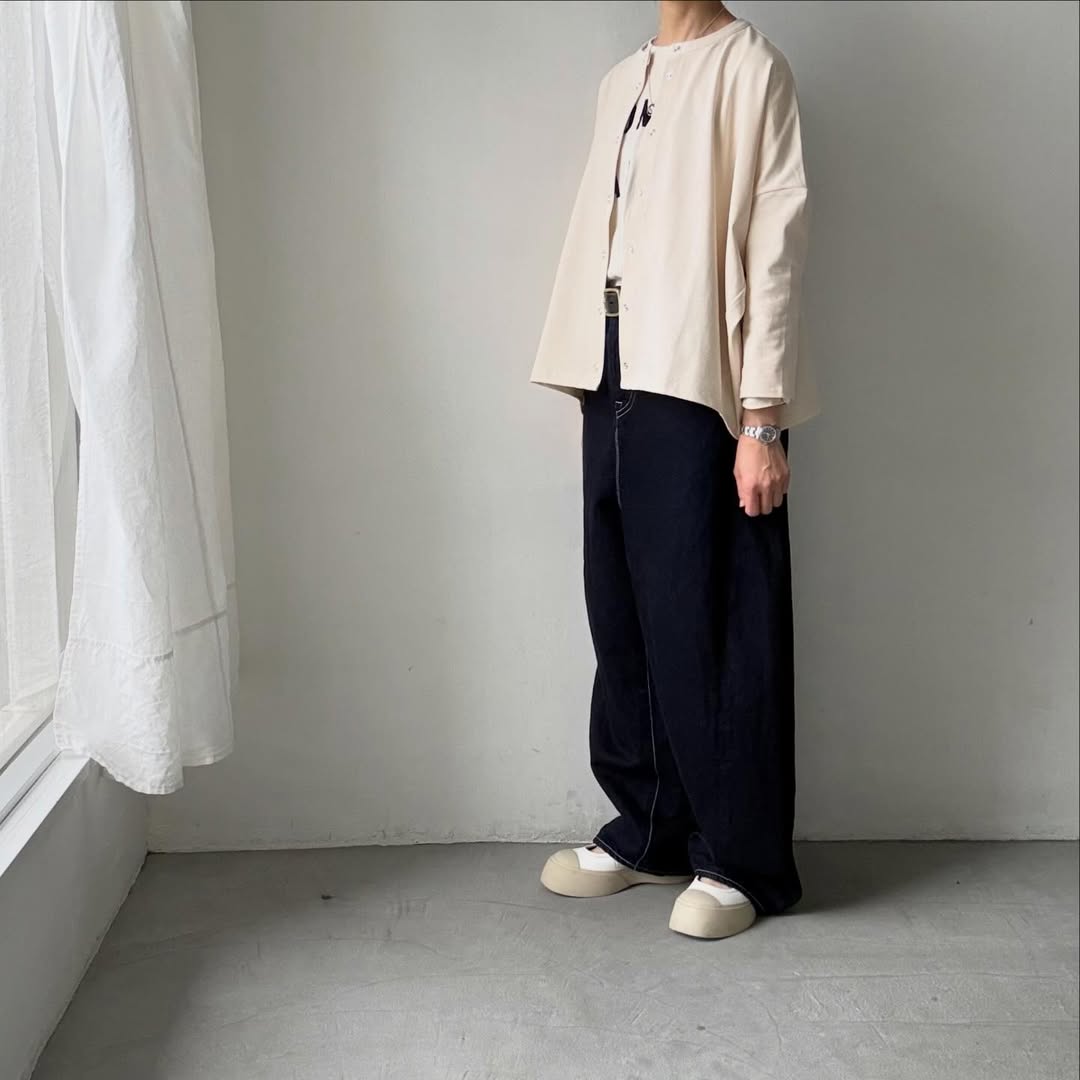 Linenya  スナップボタンカーディガン　きなり
