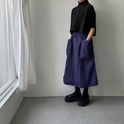 R&D.M.Co 　シュリンクコットンガーメントダイポケットスカート　ダークブルー