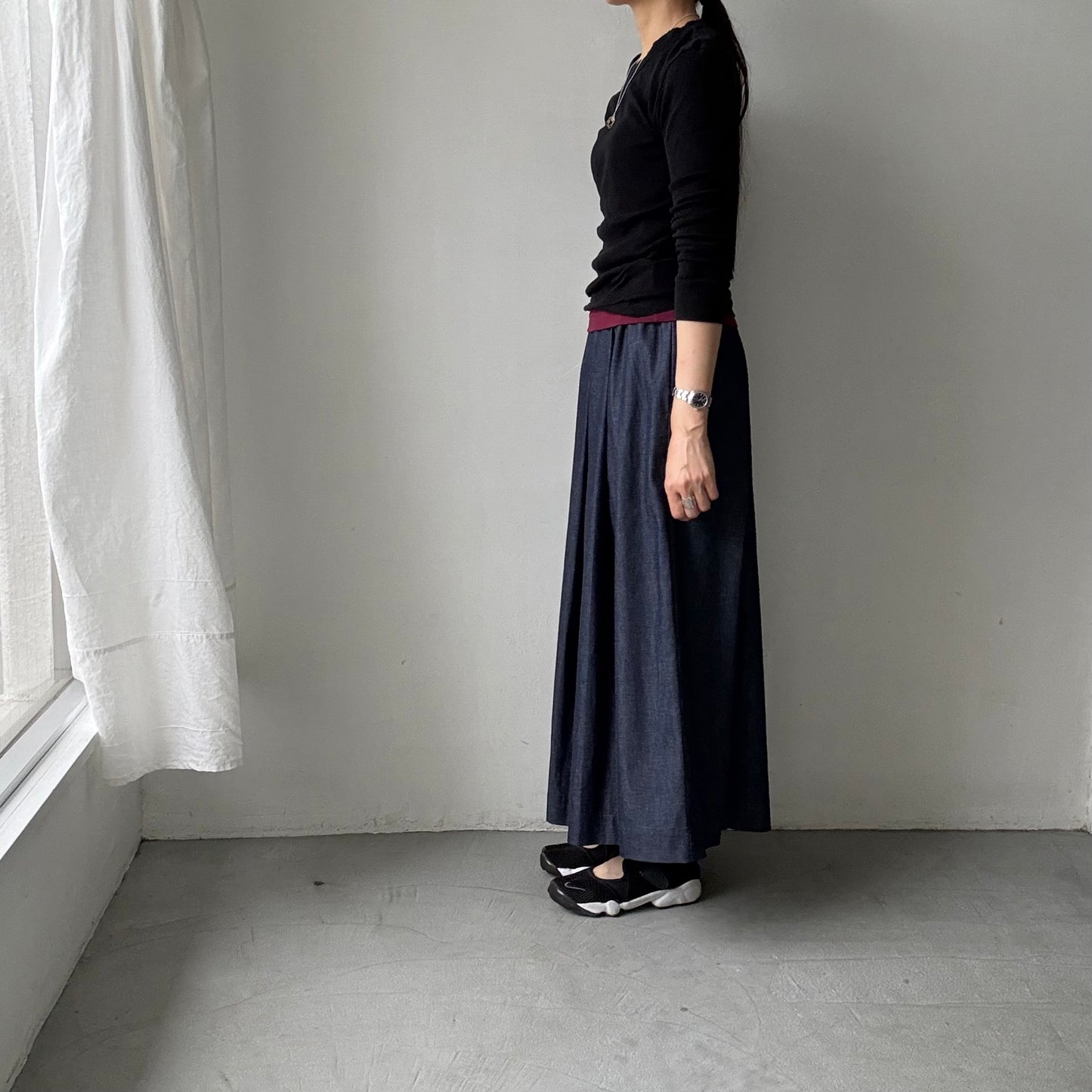 Linenya  デニムタックスカート　90センチ丈