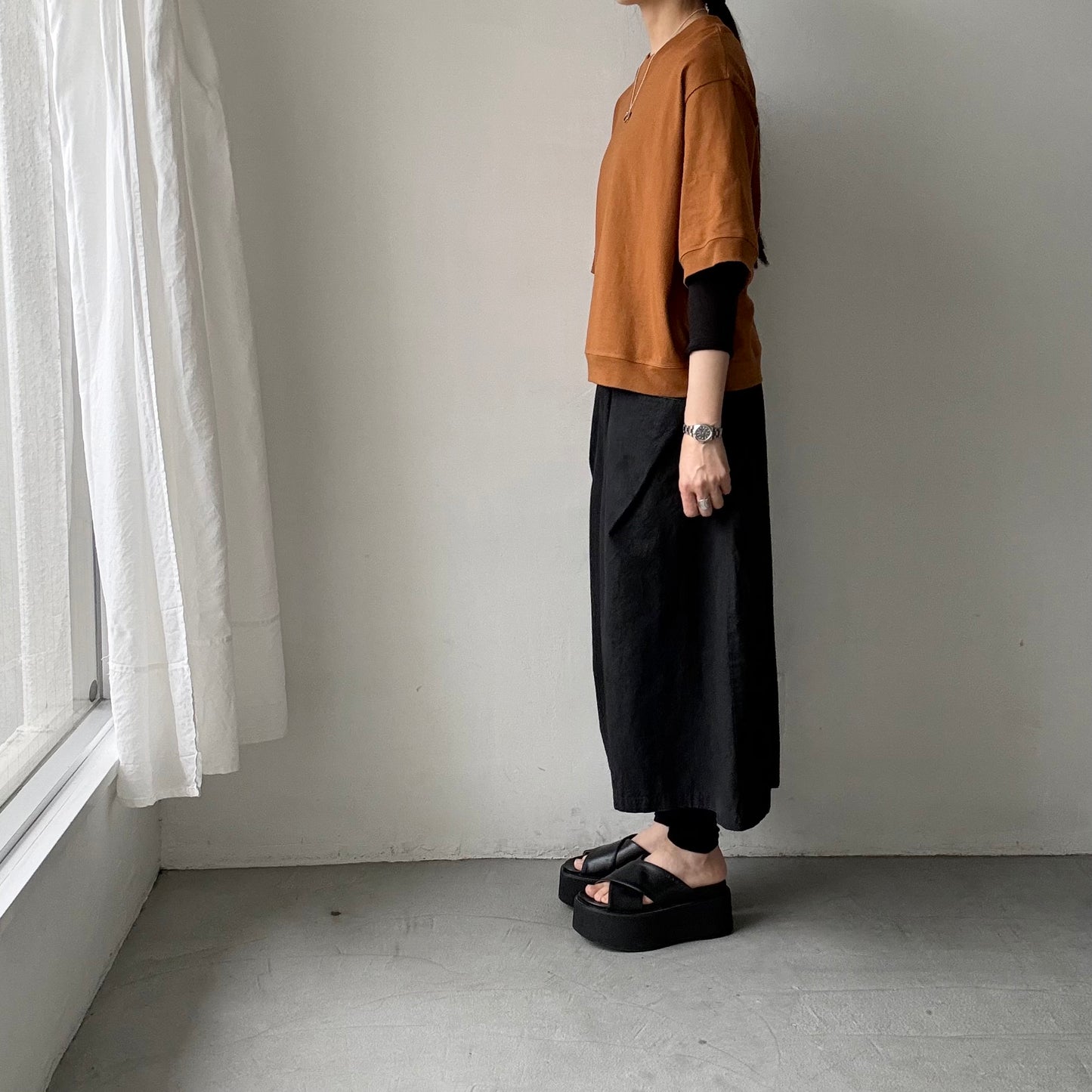 atelier d'antan  Bordet コットンジャージー５分袖プルオーバー　コニャック
