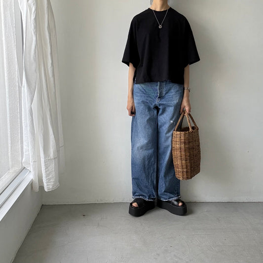 atelier naruse  コットン5分袖カットソー　ブラック