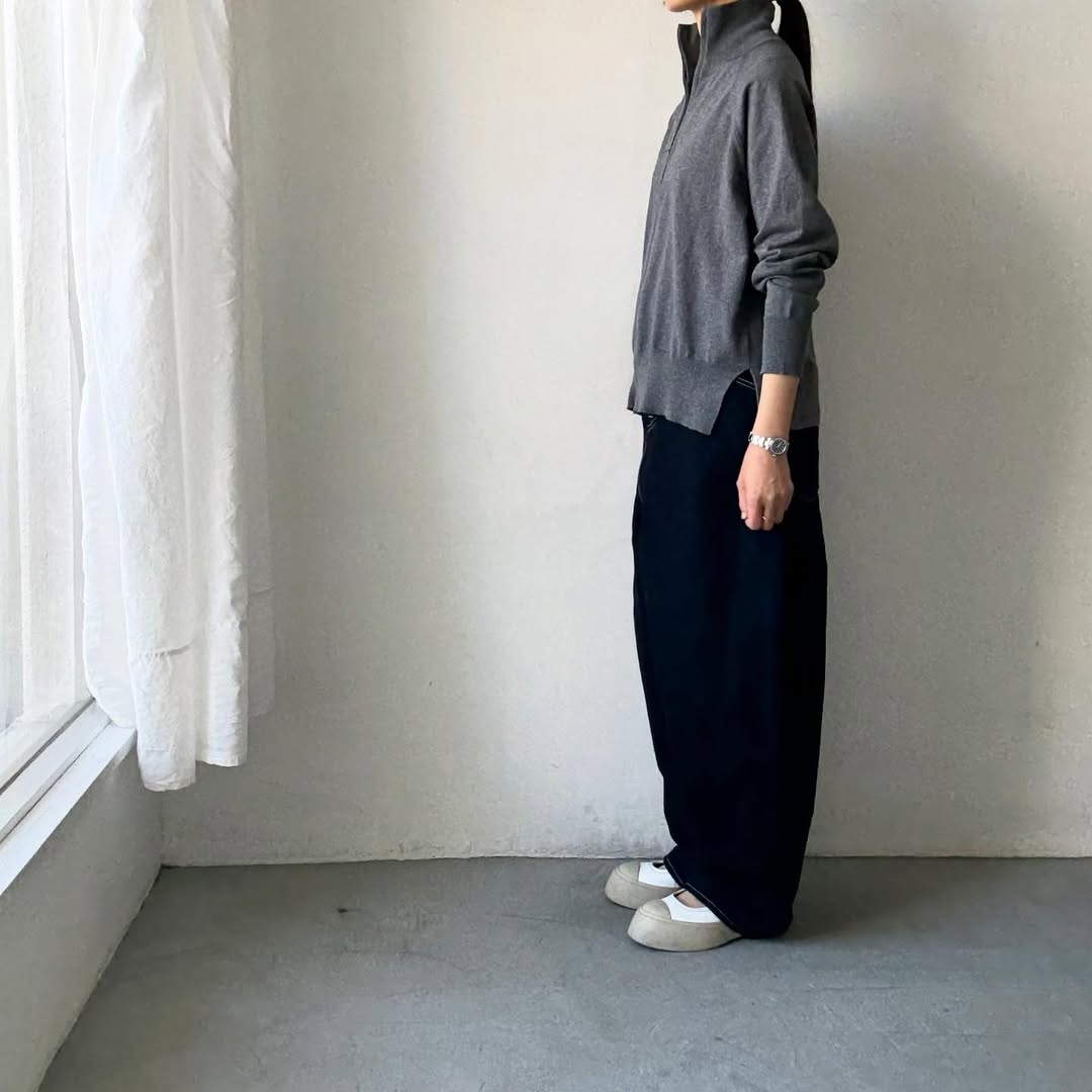 homspun ソフトコットンジップアップカーディガン　チャコールグレー