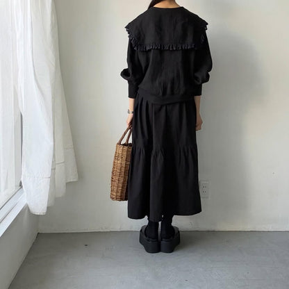 MAGALI コルトレイクリネンレース襟カーディガン　ブラック