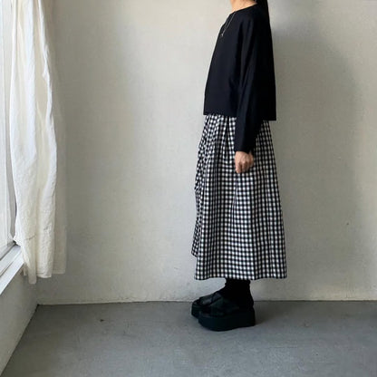 ayanoguchiaya　ギンガムチェックタックワイドスカート(blanc別注)