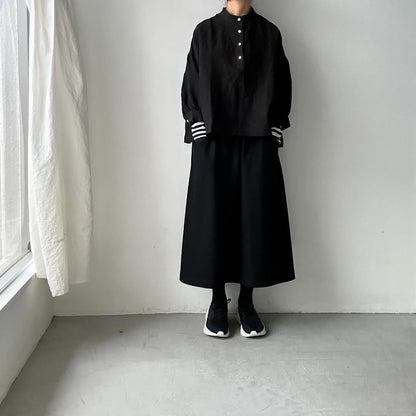 Linenya  リネンスタンドカラーブラウス　ブラック