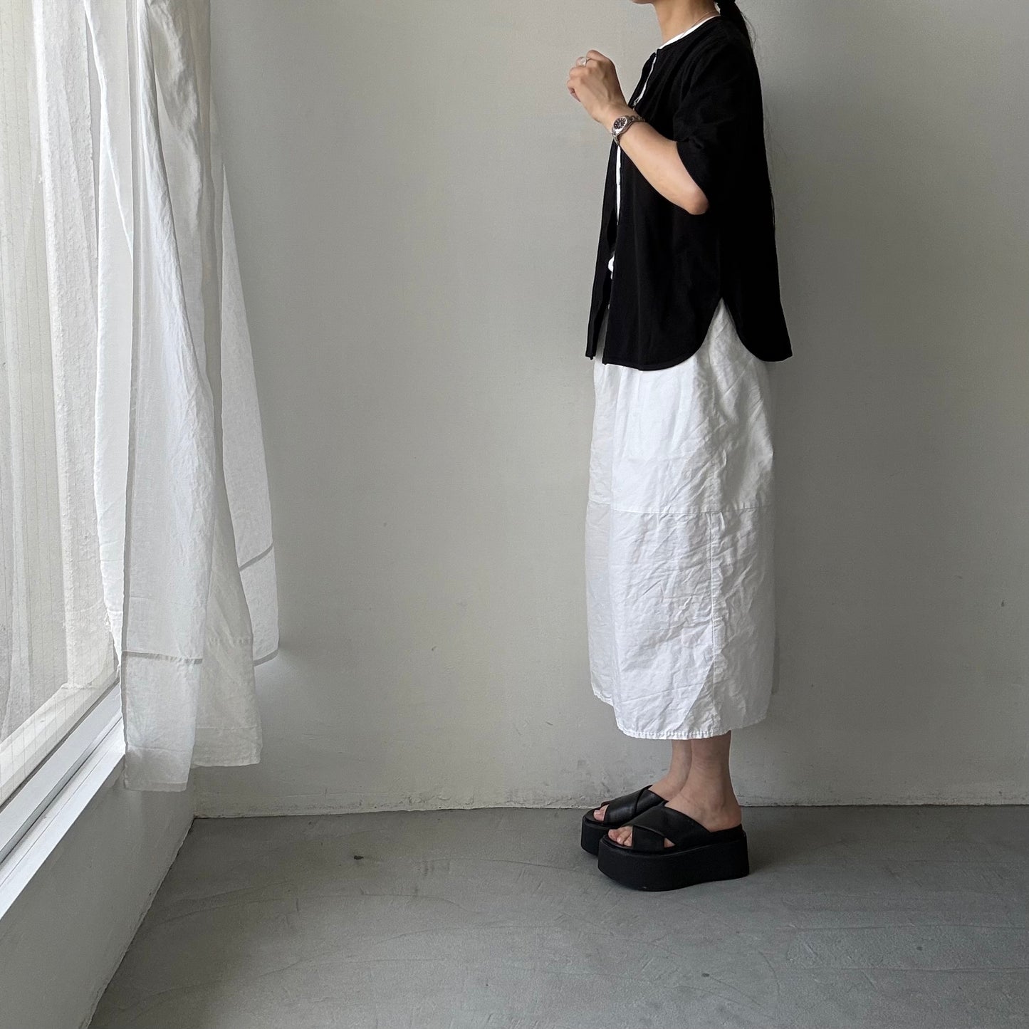 homspun  天竺5分袖カーディガン
ブラック
