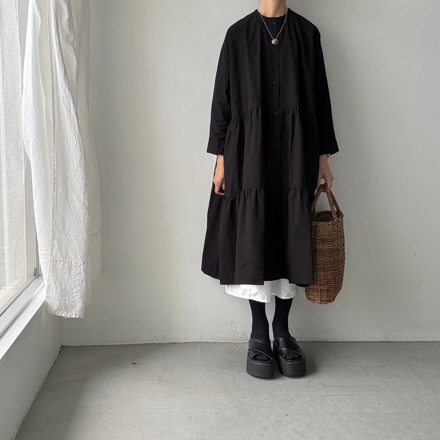 jujudhau デッドストックコットンティアードドレス　ブラック