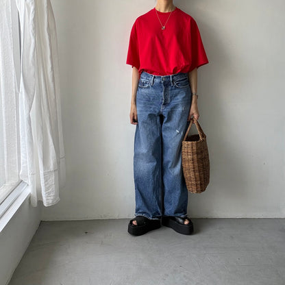 atelier naruse  コットン5分袖カットソー　レッド