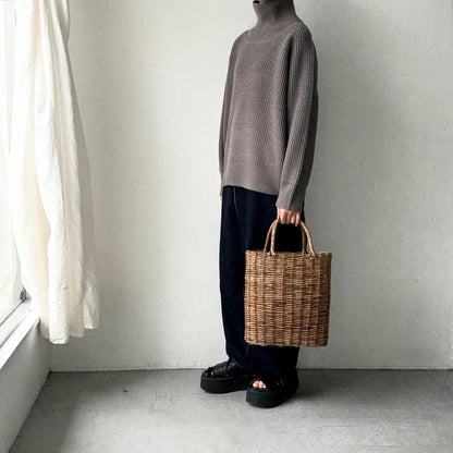 homspun メリノウールワッフル編みプルオーバー　グレー