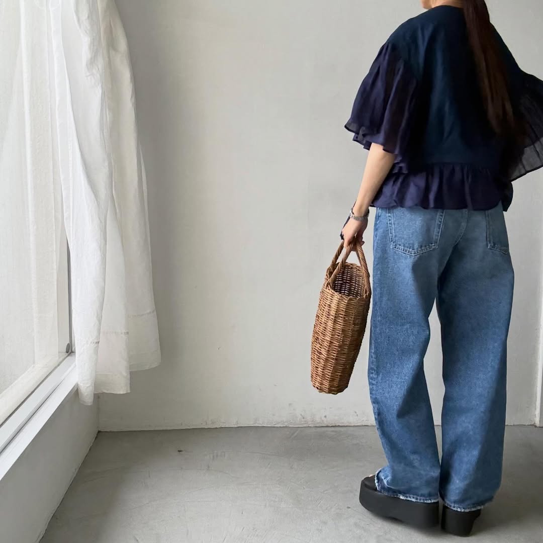MAGALI インディゴリネンカシュクールブラウス　ネイビー