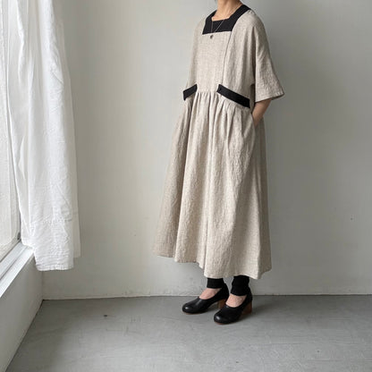 MAGALI コットンリネンブレイドスクエアネックワンピース
