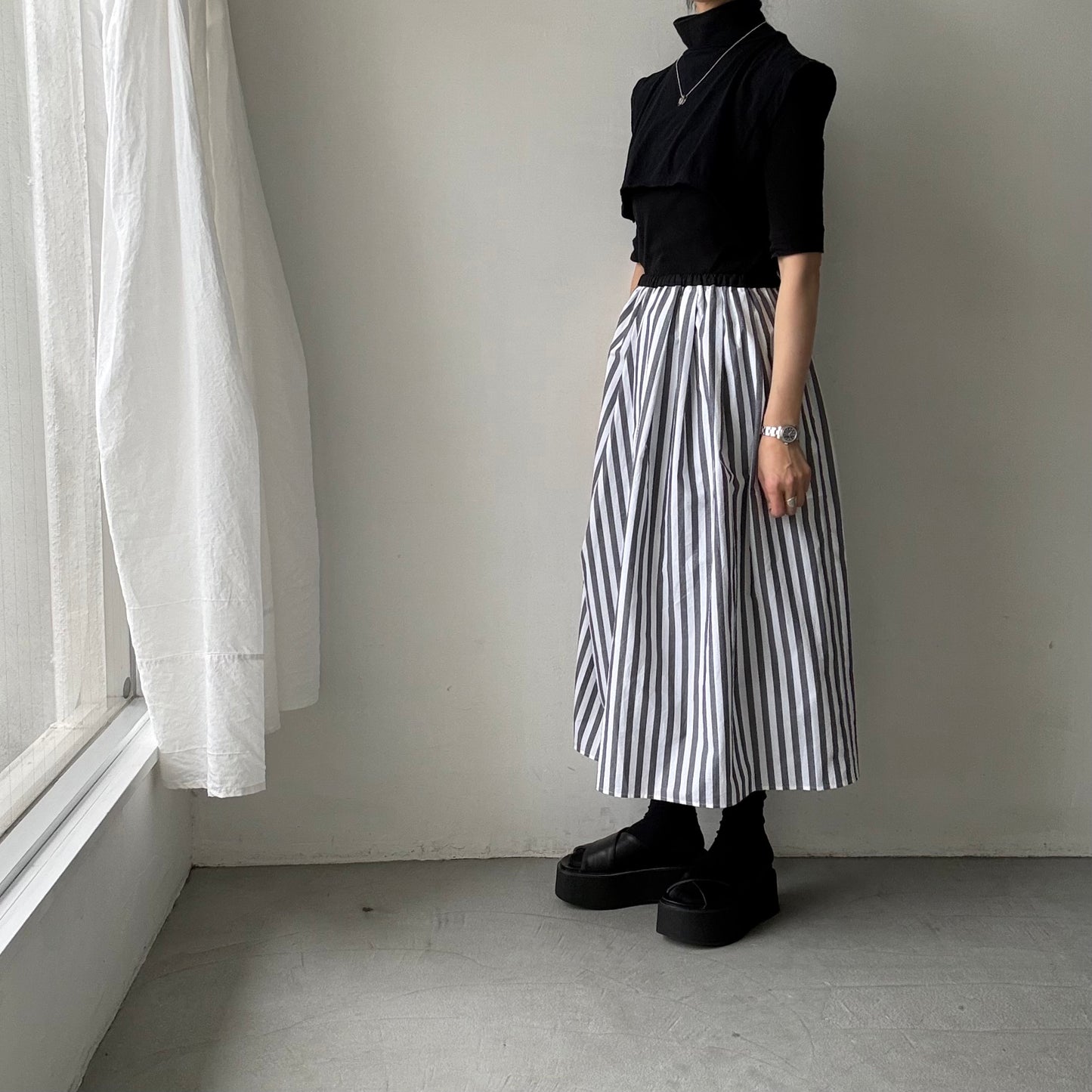 ayanoguchiaya　ストライプタックワイドスカート(blanc別注)