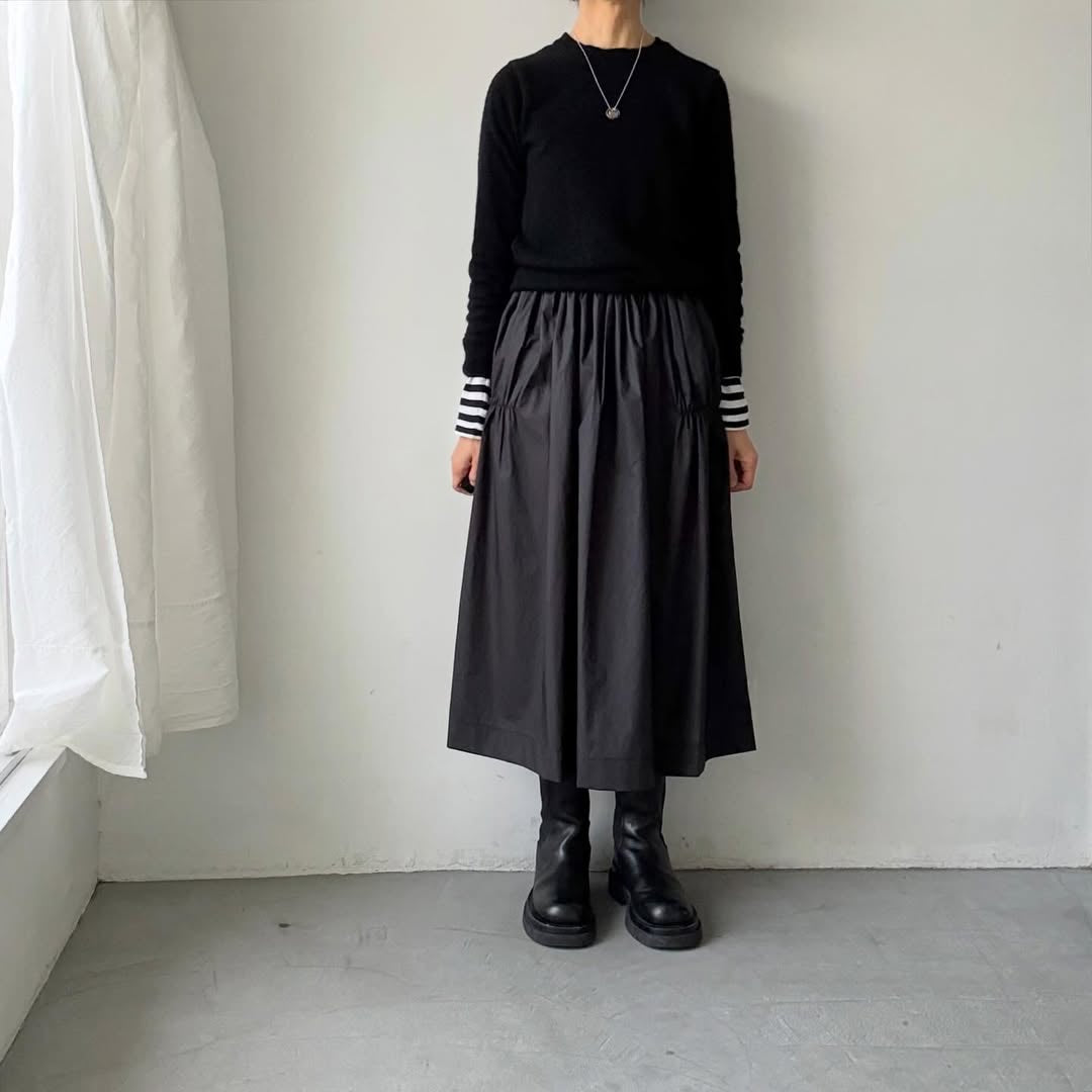 cion  コットンシャーリングギャザースカート　ブラック