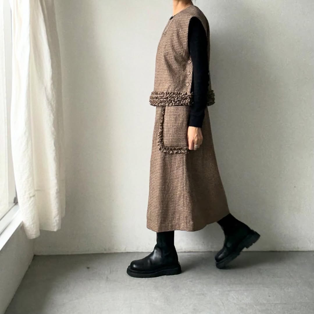 R&D.M.Co  コットンウールフリルデコレーションスカート　チェック