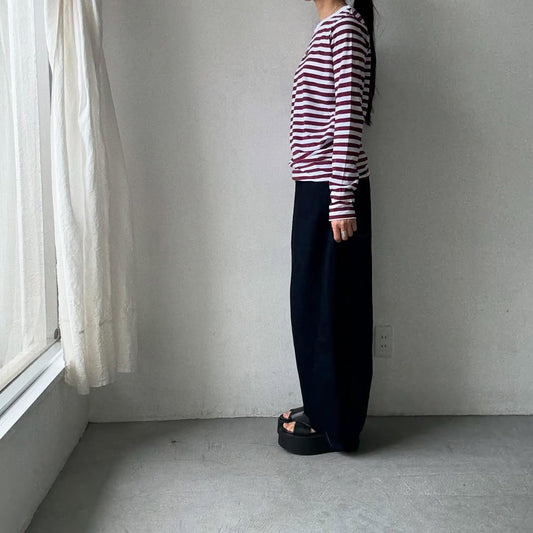 R&D.M.Co ガーゼボーダー長袖Tシャツ　プラム　Mサイズ