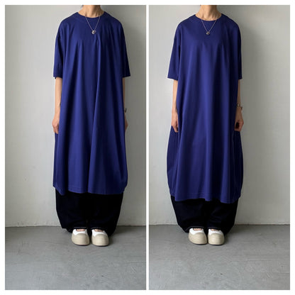 atelier naruse  コットンカットソーコクーンワンピース　ネイビーブルー