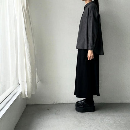 Linenya  コットンヤク丸襟長袖ブラウス　チャコール