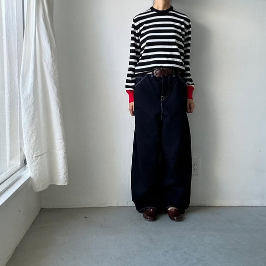 atelier naruse ウールコットンボーダーニット　ブラック×レッド