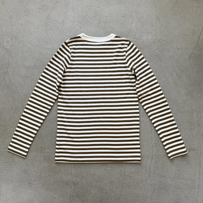 R&D.M.Co 裏起毛ボーダークルーネック長袖Tシャツ　ホワイト×カーキ