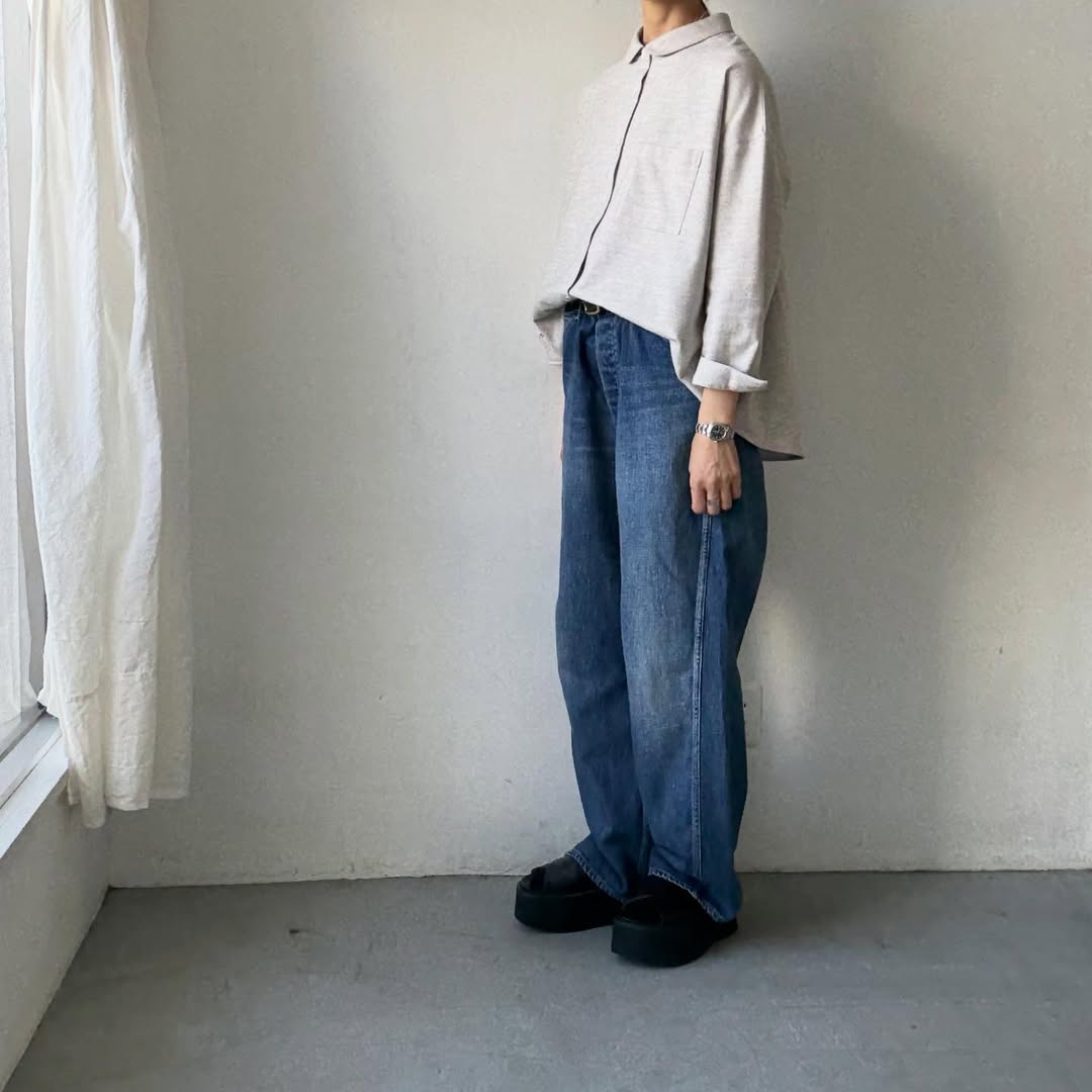 Linenya  コットンヤク丸襟長袖ブラウス　ベージュ