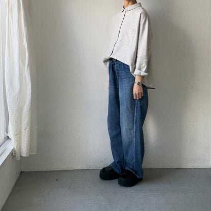 Linenya  コットンヤク丸襟長袖ブラウス　ベージュ