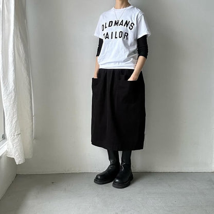 OLDMANS TAILOR OMTフロッキープリントロゴ半袖Tシャツ　ホワイト×ブラック