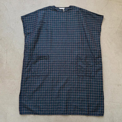 homspun コットンリネンチェックワンピース　ネイビーチェック