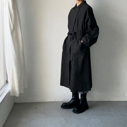 MAGALI コットンリネンアンティークキャンバストレンチコート　ブラック