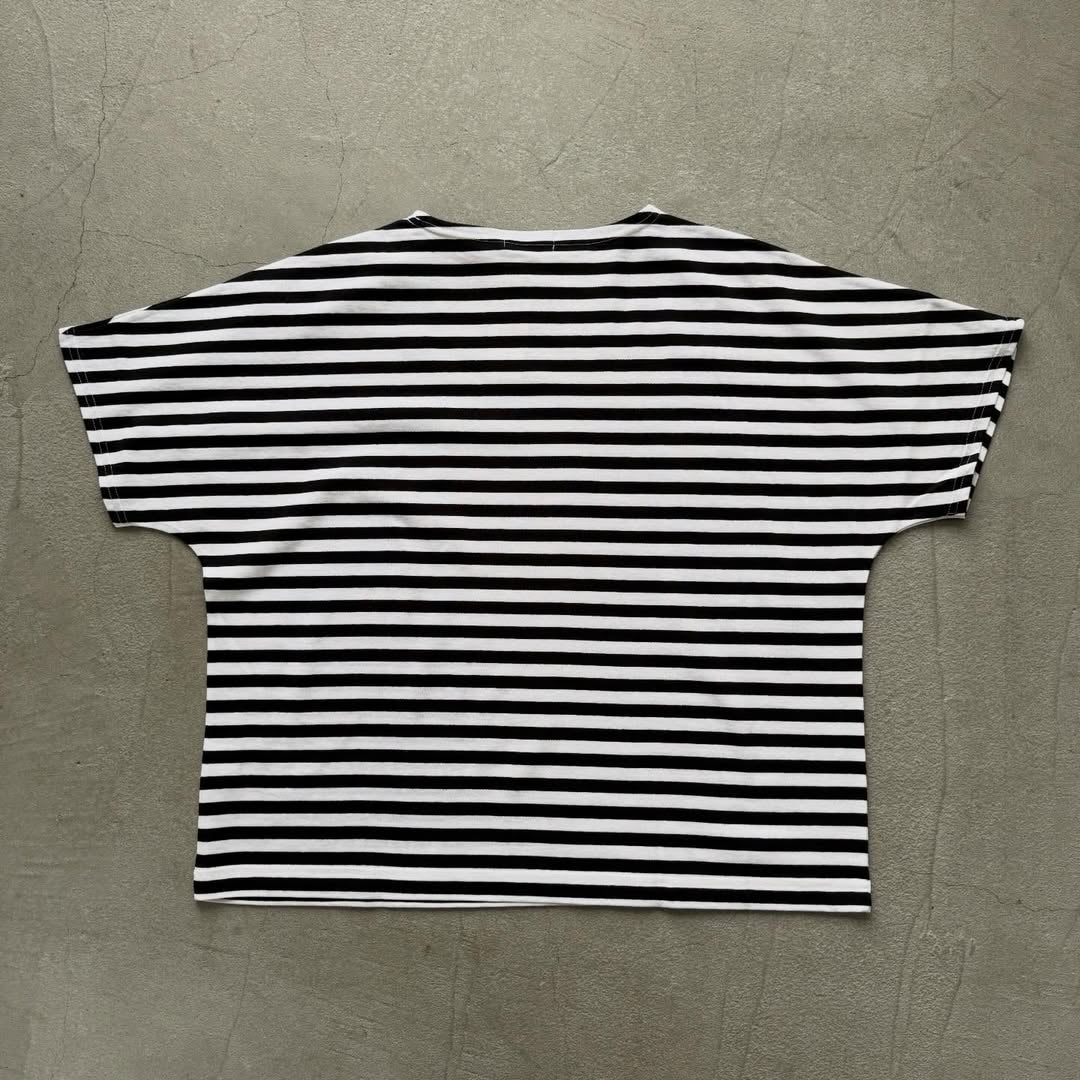 homspun  天竺ボーダー半袖プルオーバー　ホワイト×ブラック