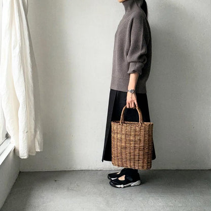 homspun メリノウールワッフル編みプルオーバー　グレー