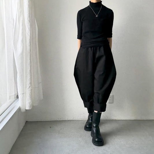 ゴーシュ  オーガニックダックコットンストレートラインパンツ　ブラック