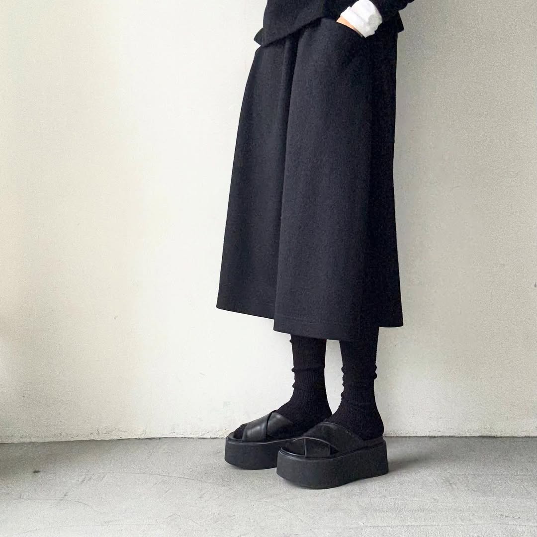 homspun コットンウールかのこ編みハイソックス　ブラック