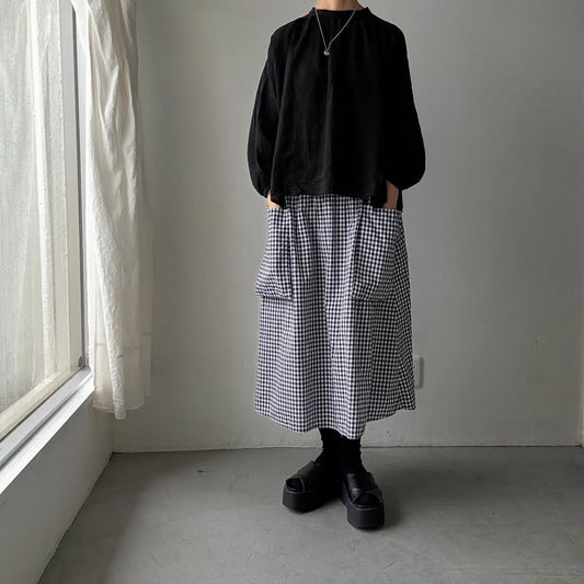 R&D.M.Co  リネンヘンプスモックブラウス　ブラック