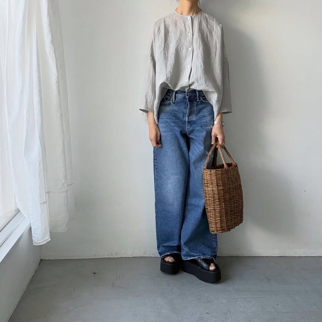 Linenya  リネンバッグギャザーブラウス　ライトグレー