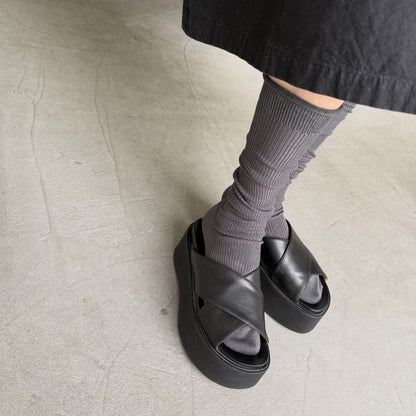 homspun シルケットコットンハイソックス　グレー