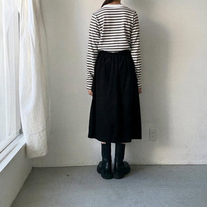 R&D.M.Co 裏起毛ボーダークルーネック長袖Tシャツ　ホワイト×カーキ