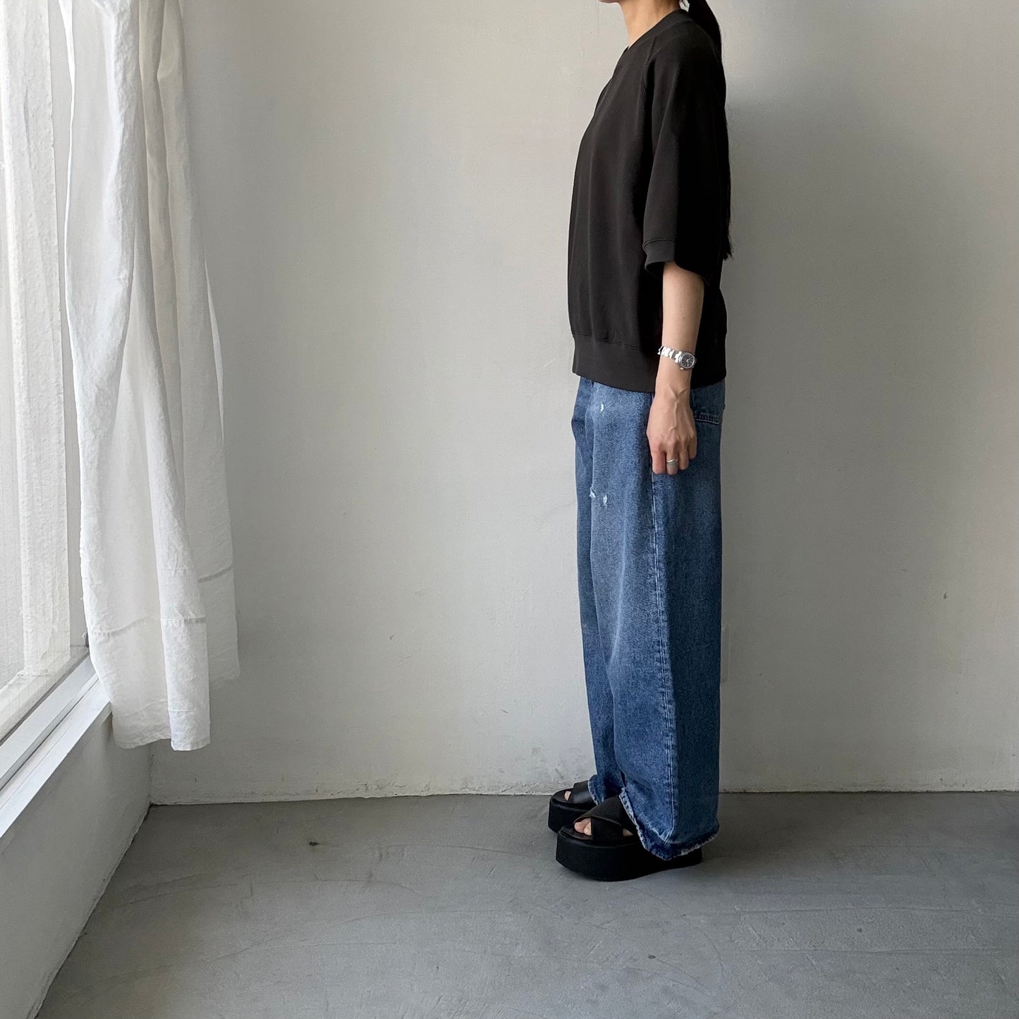 atelier naruse  コットン半袖スウェットシャツ　スミクロ