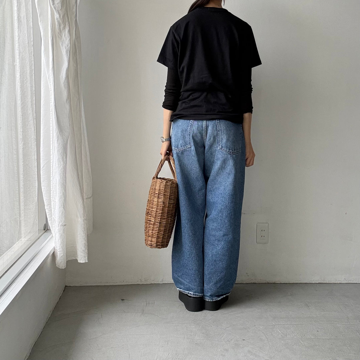 OLDMANS TAILOR   ブラシストロークプリント半袖Tシャツ　ブラック