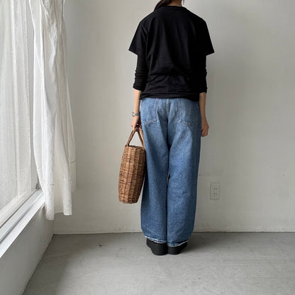 OLDMANS TAILOR   ブラシストロークプリント半袖Tシャツ　ブラック