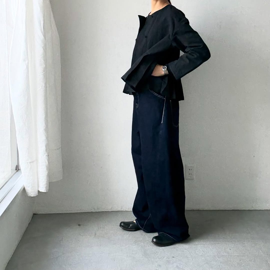 MAGALI ハイカウントコットンリネンダブルボタンジャケット　ブラック