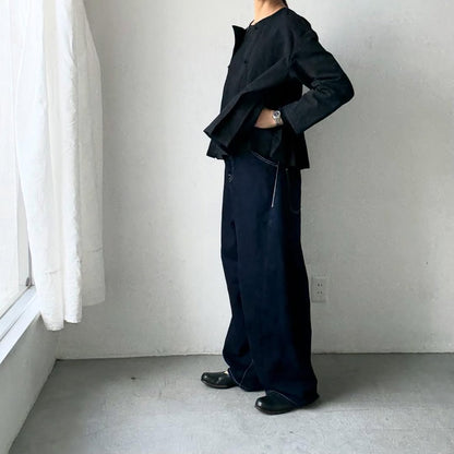 MAGALI ハイカウントコットンリネンダブルボタンジャケット　ブラック