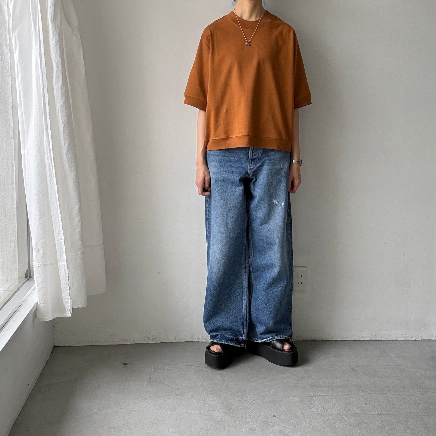 atelier d'antan  Bordet コットンジャージー５分袖プルオーバー　コニャック