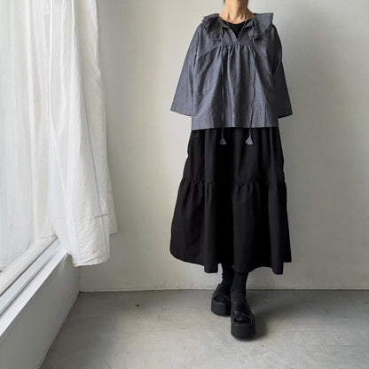 MAGALI コットンシルクブレイドフリルカラーブラウス　グレー