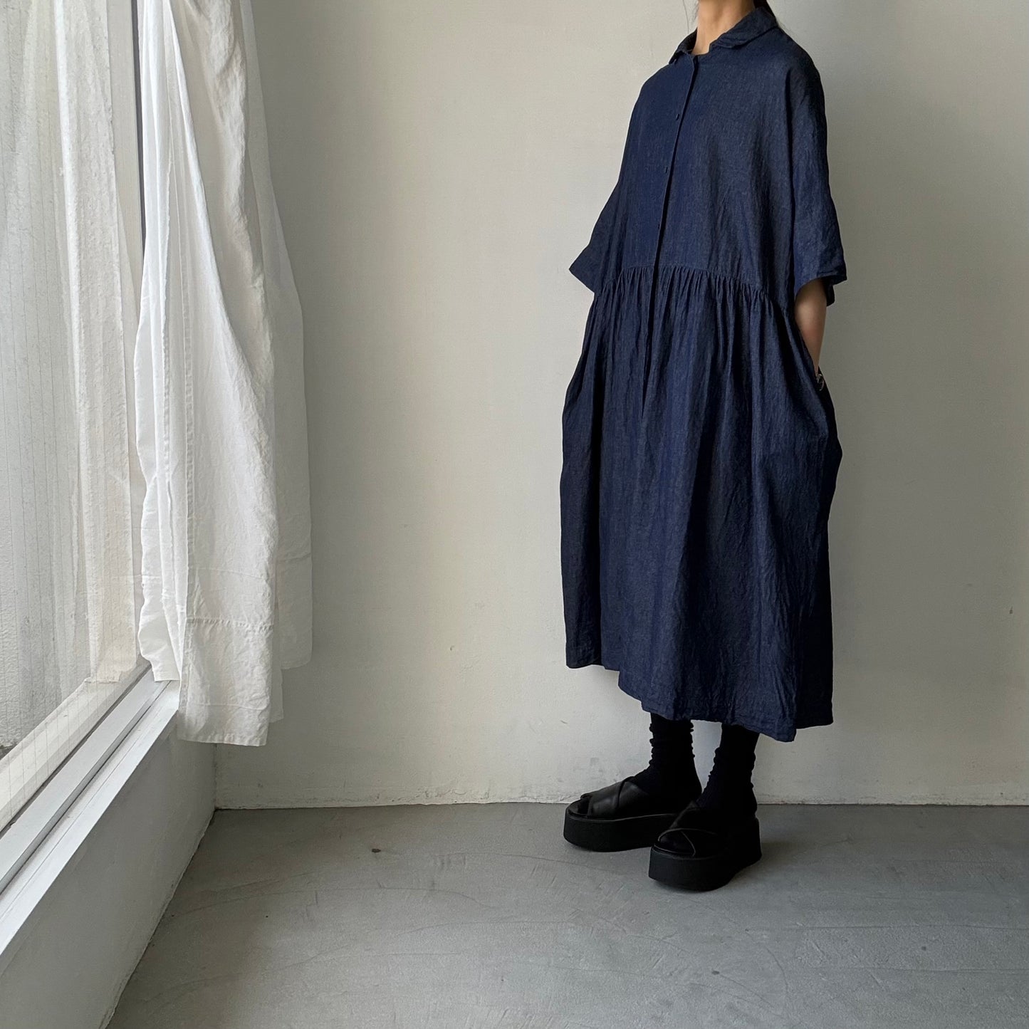 jujudhau  デニムハーフスリーブドレス