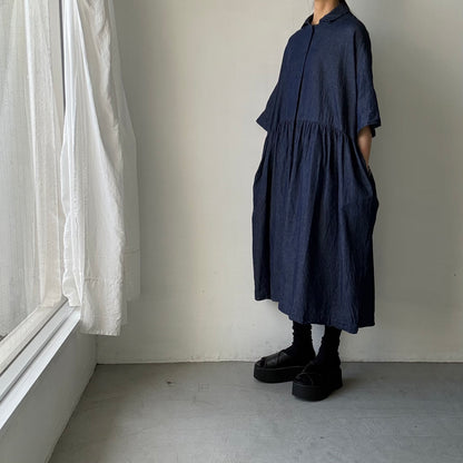 jujudhau  デニムハーフスリーブドレス