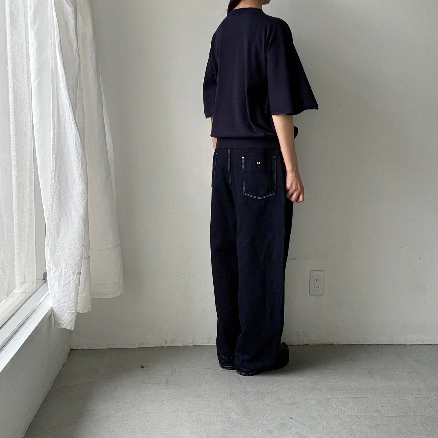 🟡週末入荷分予約受付中🟡as it is　フレアスリーブコットンニット　ネイビー