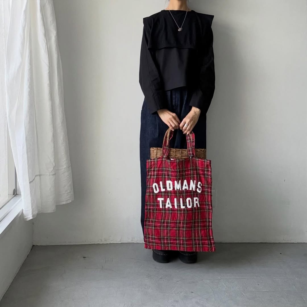 OLDMANS TAILOR  OMTプリントタータンチェックリネントートバッグ