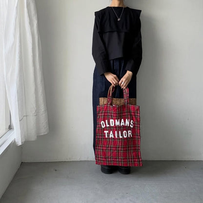 OLDMANS TAILOR  OMTプリントタータンチェックリネントートバッグ